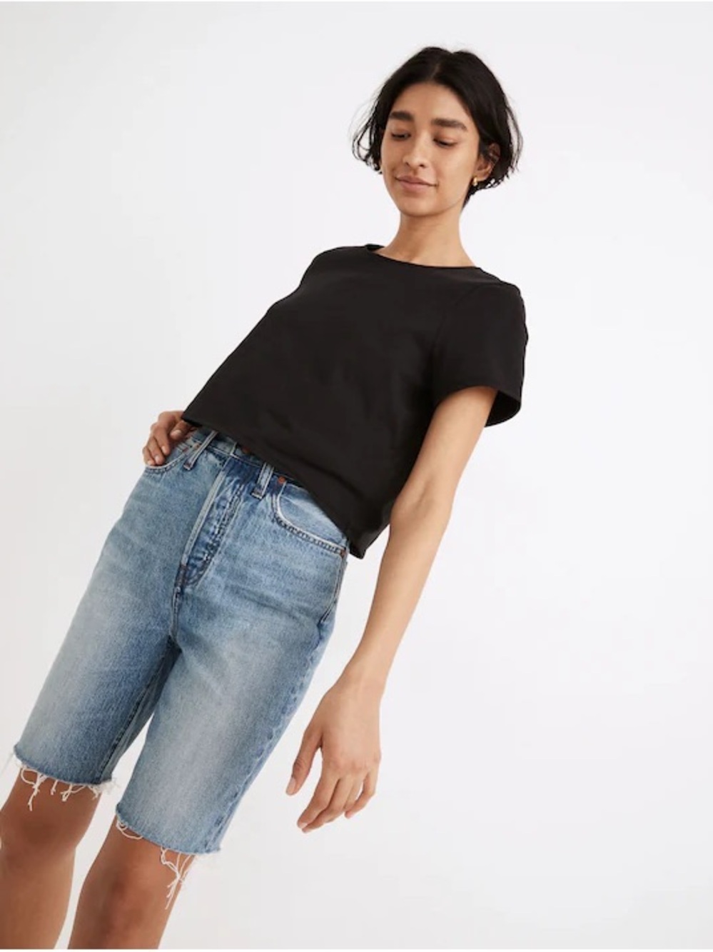 Madewell High-Rise Long Denim Shorts Brightwater Wash Size 28 Butterfly